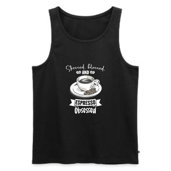Stressé Obsédé par l’espresso - Amateur de café - Débardeur bio Premium Homme - noir - Devant - Michal (187cm)