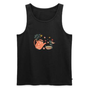 Théière vintage et fleurs Illustration pour - Débardeur bio Premium Homme - noir - Devant - Michal (187cm)