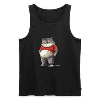 Drôle gros chat dans des vêtements confortables - Débardeur bio Premium Homme - noir - Devant - Michal (187cm)