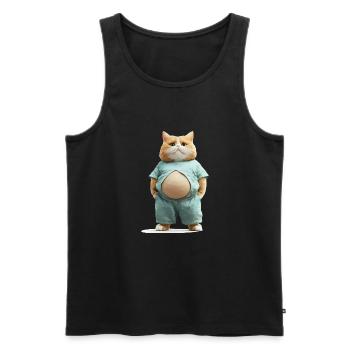 Drôle gros chat dans des vêtements confortables - Débardeur bio Premium Homme - noir - Devant - Michal (187cm)
