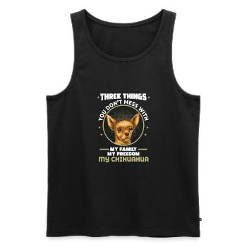 Trois choses : la famille, la liberté, le Chihuahua - - Débardeur bio Premium Homme - noir - Devant - AI Model Male 178 light (178cm)