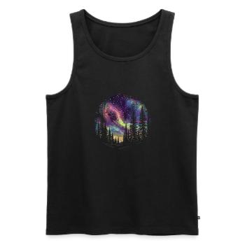 Mystical Northern Lights in the Forest: Dreamlike Skies - Men's Premium Organic Tank Top - black - Front - AI Model Male 178 light (178cm)