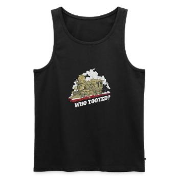 Historic steam locomotive with humor - Who Tooted? - Men's Premium Organic Tank Top - black - Front - Michal (187cm)