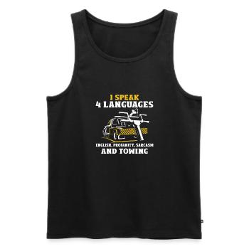 Je parle 4 langues Remorquage Sarcasme - Débardeur bio Premium Homme - noir - Devant - Michal (187cm)