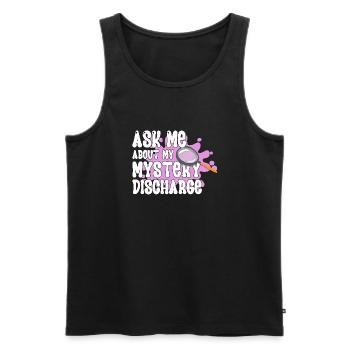 Ask me about my mysterious exit - Men's Premium Organic Tank Top - black - Front - Michal (187cm)