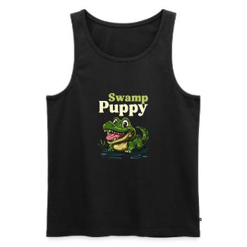 Swamp Puppy Funny Crocodile Cartoon Design - Men's Premium Organic Tank Top - black - Front - Michal (187cm)