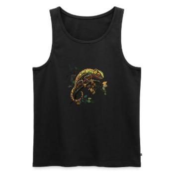 Colorful chameleon on a branch - Men's Premium Organic Tank Top - black - Front - Michal (187cm)