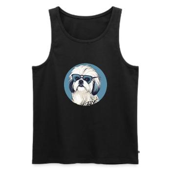 Shih Tzu avec lunettes de soleil, chien lion, Pékinois - Débardeur bio Premium Homme - noir - Devant - Michal (187cm)