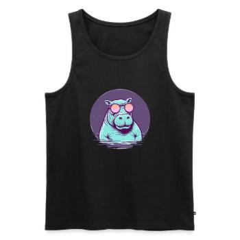 Nilpferd mit Sonnenbrille, Nilpferd, Wasserpferd - Männer Premium Bio Tank Top - Schwarz - Vorne - AI Model Male 178 light (178cm)