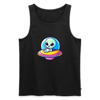 Un extraterrestre mignon comique extraterrestre dans UFO avec - Débardeur bio Premium Homme - noir - Devant - AI Model Male 178 light (178cm)