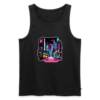 Neonlichter fahren in dystopischer Stadt - Männer Premium Bio Tank Top - Schwarz - Vorne - AI Model Male 178 light (178cm)