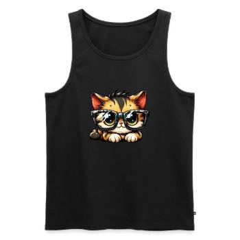 Süße Katze mit großer Nerd-Brille - Männer Premium Bio Tank Top - Schwarz - Vorne - AI Model Male 178 light (178cm)