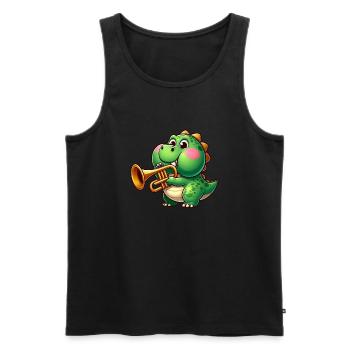 Trex épais avec trompette dessin animé dinosaure musique - Débardeur bio Premium Homme - noir - Devant - Michal (187cm)