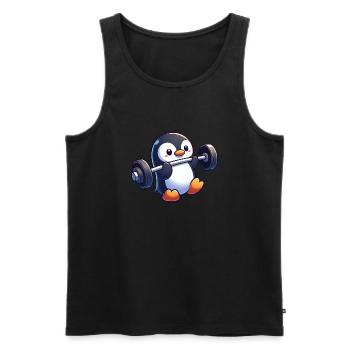 Cute Penguin Barbell Fitness Cartoon - Men's Premium Organic Tank Top - black - Front - Michal (187cm)
