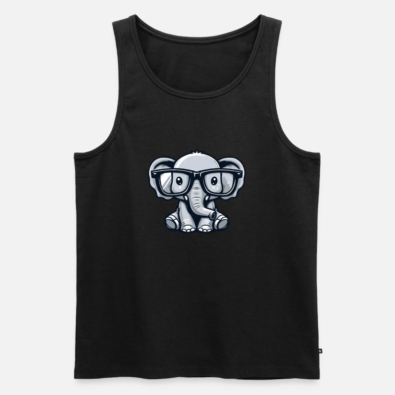Nerdiger Elefant mit Brille - Männer Premium Bio Tank Top - Schwarz