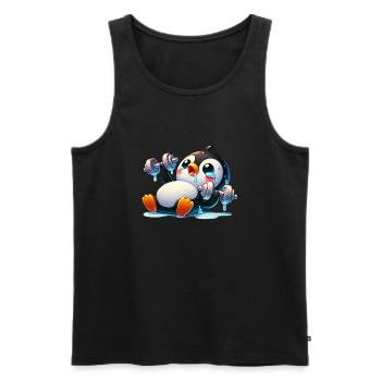Funny Penguin with Dumbbell Fitness Cartoon - Men's Premium Organic Tank Top - black - Front - Michal (187cm)