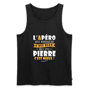 Pierre Apero T shirt Humour personnalisé pierre - Débardeur bio Premium Homme - noir - Devant - Michal (187cm)