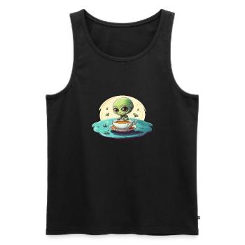 Green Alien Coffee Coffee Drinker - Men's Premium Organic Tank Top - black - Front - AI Model Male 178 light (178cm)