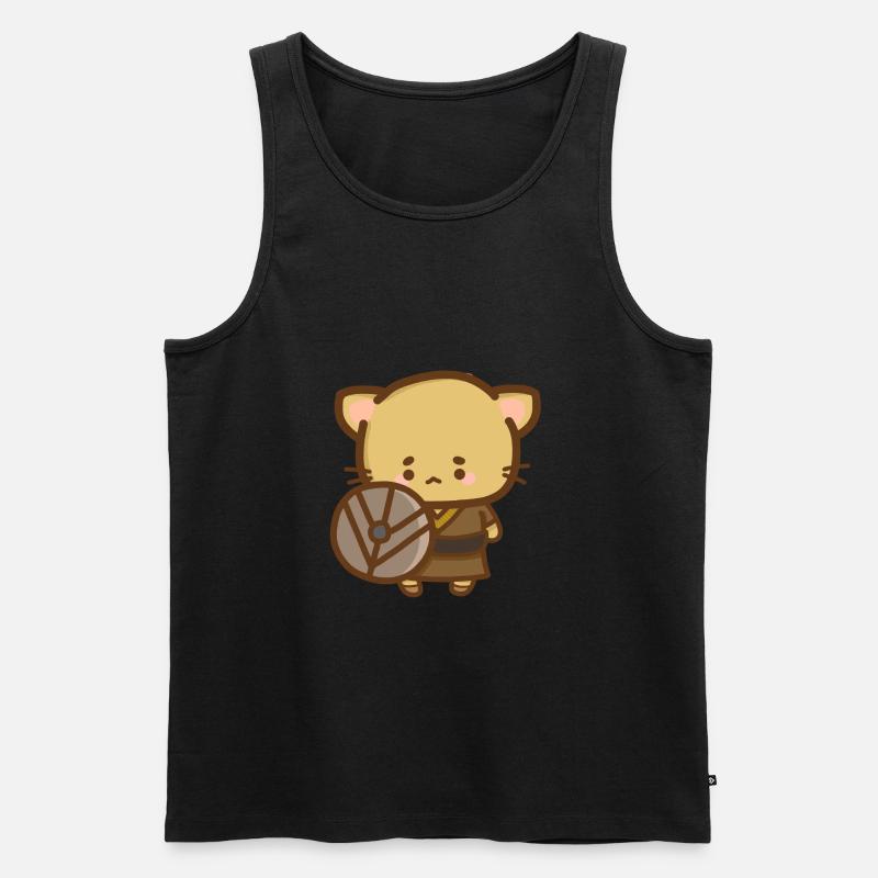 Vikinger Katze mit einem Schild - Männer Premium Bio Tank Top - Schwarz