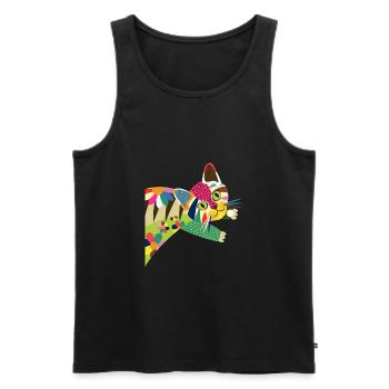 Colorful Folk Art Cat Portrait - Men's Premium Organic Tank Top - black - Front - Michal (187cm)