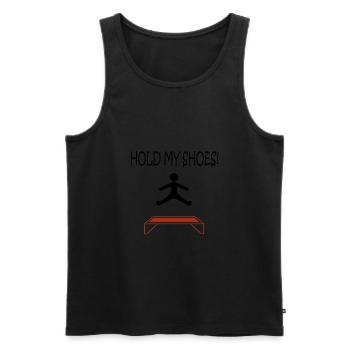 Hold My Shoes Ironic Trampolinist Jumping - Men's Premium Organic Tank Top - black - Front - AI Model Male 178 light (178cm)