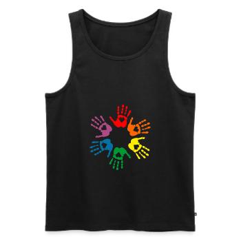 Lgbt Rainbow hand prints with hearts, gay pride - Débardeur bio Premium Homme - noir - Devant - AI Model Male 178 light (178cm)