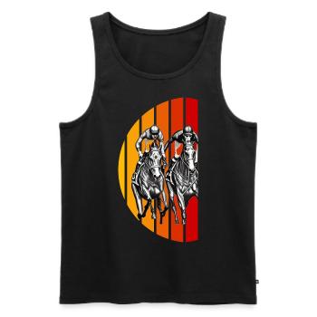 Pferderennen Vintage Zeichnung Sonnenuntergang - Männer Premium Bio Tank Top - Schwarz - Vorne - AI Model Male 178 light (178cm)
