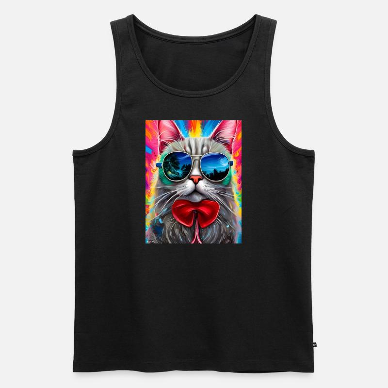 Katze mit Sonnenbrille - Männer Premium Bio Tank Top - Schwarz