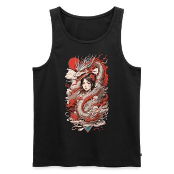 Dragon Anime Girl Retro Ukiyo-e Style - Men's Premium Organic Tank Top - black - Front - Michal (187cm)