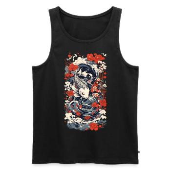Japanischer Koi Kunststil Japan Wave Retro Stil - Männer Premium Bio Tank Top - Schwarz - Vorne - AI Model Male 178 light (178cm)