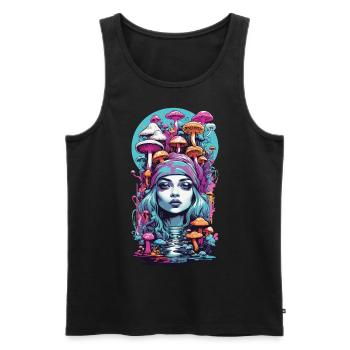 Psychedelic Goa Mushroom Girl Trance Festival Design - Men's Premium Organic Tank Top - black - Front - Michal (187cm)