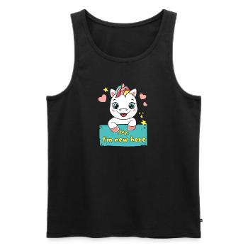 Einhorn Hey i'm new here - Männer Premium Bio Tank Top - Schwarz - Vorne - Michal (187cm)