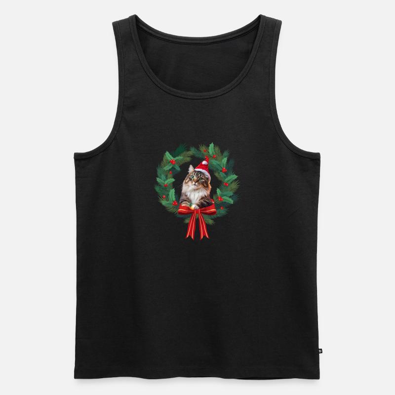 Weihnachtliche Katze - Männer Premium Bio Tank Top - Schwarz