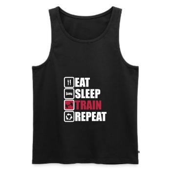 eat sleep train repeat bodybuilding gym - Men's Premium Organic Tank Top - black - Front - AI Model Male 178 light (178cm)