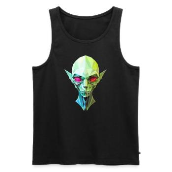 extraterrestre tête extraterrestre potrait vert yeux rouges - Débardeur bio Premium Homme - noir - Devant - AI Model Male 178 light (178cm)