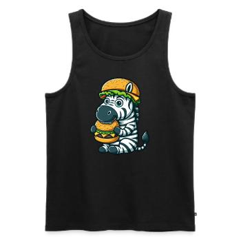 Hamburger zébré fantaisiste Cheeseburger - Débardeur bio Premium Homme - noir - Devant - AI Model Male 178 light (178cm)