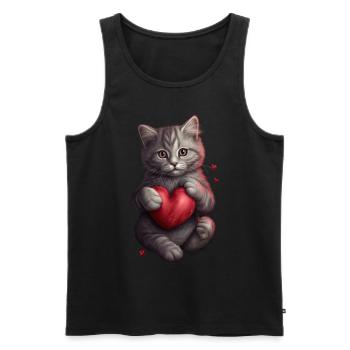 Chat mignon avec cœur pour les amoureux des chats aiment bébé - Débardeur bio Premium Homme - noir - Devant - Michal (187cm)