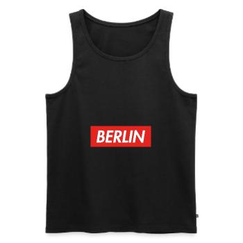 BERLIN - Men's Premium Organic Tank Top - black - Front - AI Model Male 178 light (178cm)