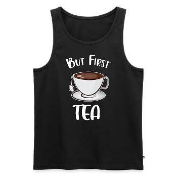 But First Tea - Men's Premium Organic Tank Top - black - Front - AI Model Male 178 light (178cm)