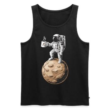 Retro Astronaut Drinking Coffee Planet - Männer Premium Bio Tank Top - Schwarz - Vorne - AI Model Male 178 light (178cm)