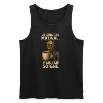 Zombie du Matin - Humour Café et Anti-Matinal - Débardeur bio Premium Homme - noir - Devant - Michal (187cm)