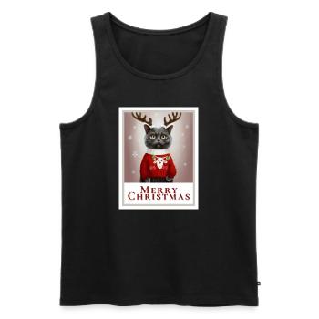 Mignon chat britannique dans un pull rouge festif. - Débardeur bio Premium Homme - noir - Devant - AI Model Male 178 light (178cm)