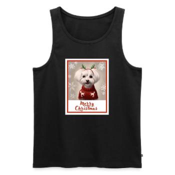 Doux chien maltais dans un pull de Noël rouge. - Débardeur bio Premium Homme - noir - Devant - AI Model Male 178 light (178cm)