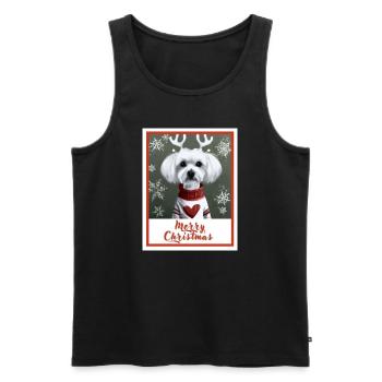 Doux chien maltais dans un pull de Noël rouge. - Débardeur bio Premium Homme - noir - Devant - AI Model Male 178 light (178cm)