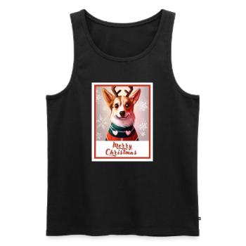 A dog (Pembroke Corgi) in a red Christmas sweater. - Men's Premium Organic Tank Top - black - Front - Michal (187cm)