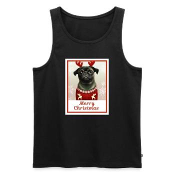 Porträt, süßes glückliches Hündchen (Mops) in einem Weihnachtsfest. - Männer Premium Bio Tank Top - Schwarz - Vorne - AI Model Male 178 light (178cm)