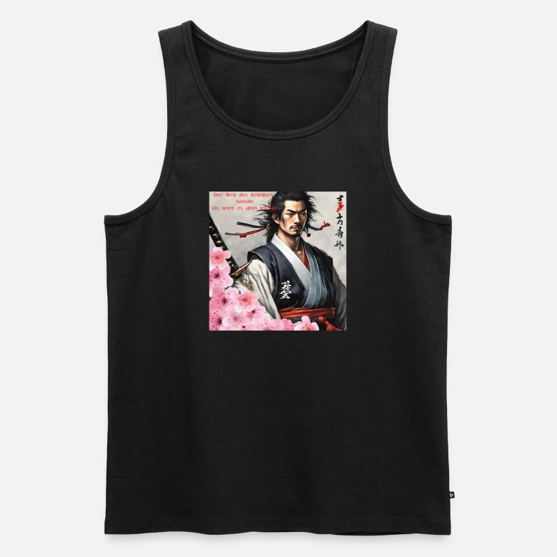 Japanischer Samurai Krieger Kirchblüten - Männer Premium Bio Tank Top - Schwarz