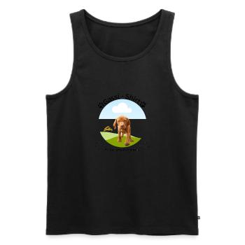 Dog Shirt, Dog Walk, Vizsla, Trending, Modern, Dog - Men's Premium Organic Tank Top - black - Front - AI Model Male 178 light (178cm)