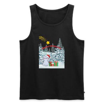 Meowy Christmas - Katze mit Sternschnuppe - Männer Premium Bio Tank Top - Schwarz - Vorne - Michal (187cm)