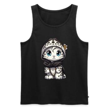 Schneeleopard Winter leopard Comic Niedlich - Männer Premium Bio Tank Top - Schwarz - Vorne - AI Model Male 178 light (178cm)